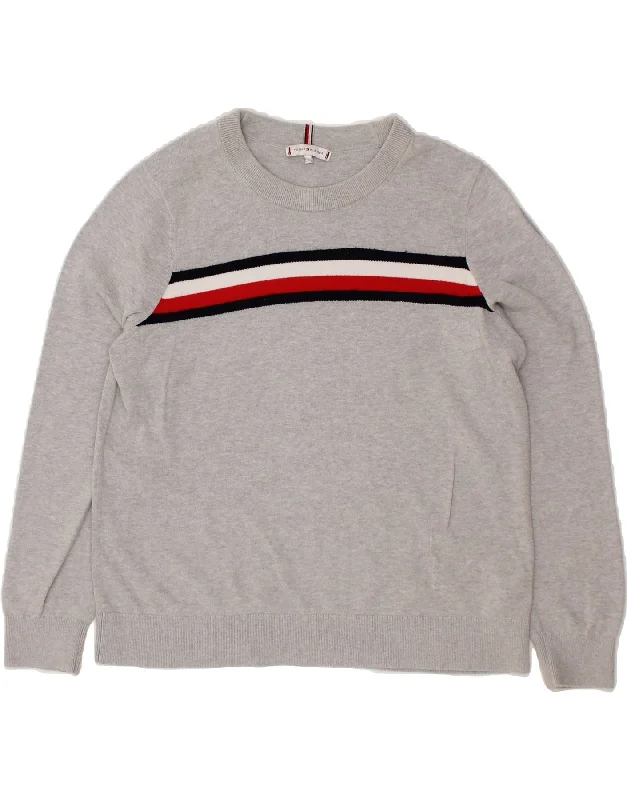 TOMMY HILFIGER Womens Crew Neck Jumper Sweater UK 16 Large Grey Cotton Solid Color Striped Floral Print TOMMY HILFIGER Womens Crew Neck Jumper Sweater UK 16 Large Grey Cotton Solid Color Striped Floral Print