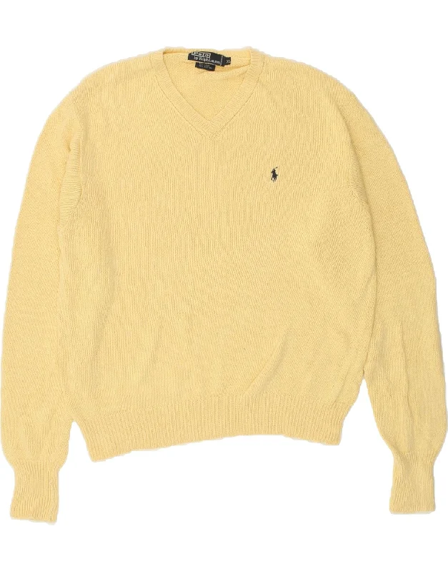 POLO RALPH LAUREN Mens V-Neck Jumper Sweater XL Yellow Linen Handmade Hand-knitted Hand-woven POLO RALPH LAUREN Mens V-Neck Jumper Sweater XL Yellow Linen Handmade Hand-knitted Hand-woven