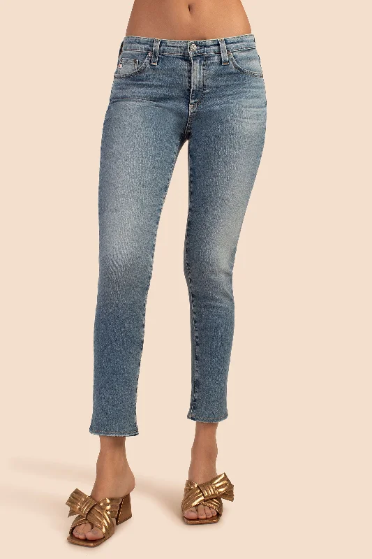 AG Prima Dark Wash Ankle Slim Straight Jean Chic Rip-Detail High-Waist Jeans