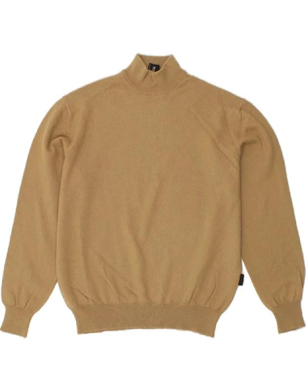 HUGO BOSS Mens Turtle Neck Jumper Sweater Medium Brown Merino Wool Print Jacquard Patchwork HUGO BOSS Mens Turtle Neck Jumper Sweater Medium Brown Merino Wool Print Jacquard Patchwork