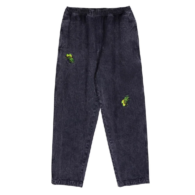 Santa Cruz Pant Flys Pant - Black Acid Wash Relaxed High-Waist Trousers