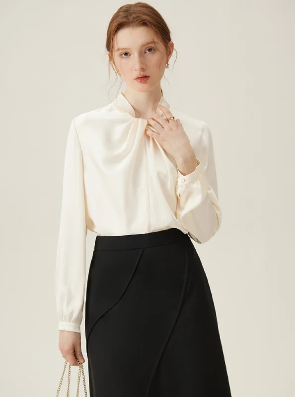 Elegant Tie-Neck Long Sleeve Blouse Vintage Lace Blouse