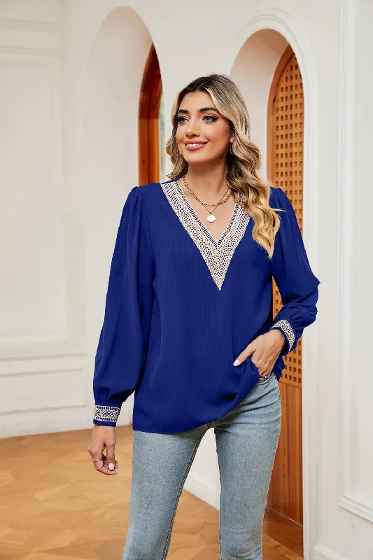 Contrast Puff Sleeve Blouse Polished Work Blouse