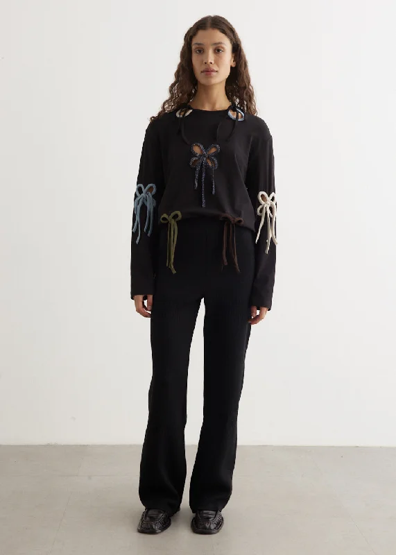 Wool Petal Pattern Pants Cozy Full-Length Pants