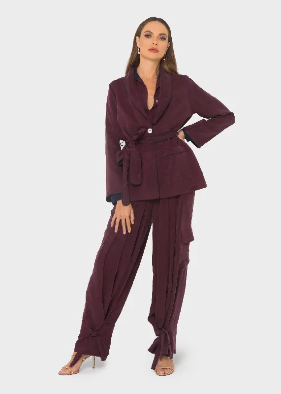 Merlot Grace Cargo Pants Fashionable Button-Up Pants