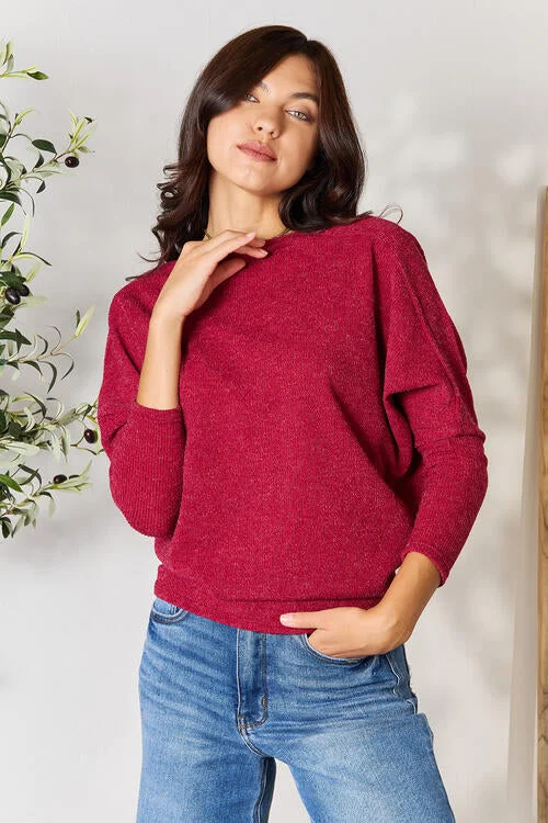 BOMBOM Drop Shoulder Long Sleeve Blouse Gathered Detail Blouse