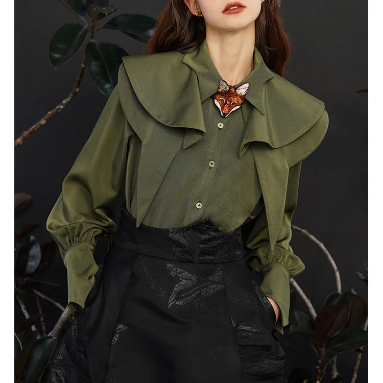 Fox Charm Ruffle Blouse Boho Printed Blouse