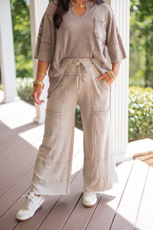 Happy Place Taupe Knit Pants Comfortable Denim Pants