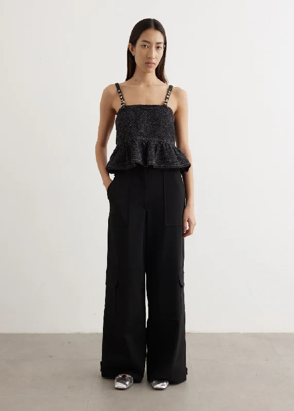 Solid Twill Suiting Cargo Pants Trendy Printed Pants