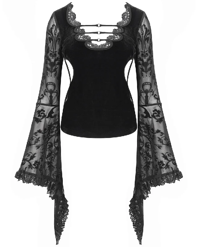 Devil Fashion Womens Victorian Gothic Velvet & Damask Mesh Blouse Top High Neck Blouse Devil Fashion Womens Victorian Gothic Velvet & Damask Mesh Blouse Top High Neck Blouse