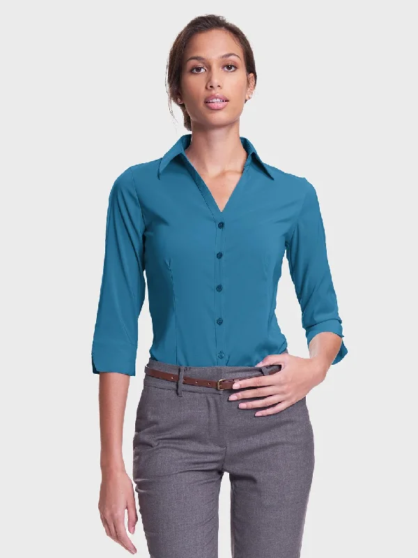 Ladies' Perfect Blouse Three Quarter Sleeve - Aquamarine Sheer Mesh Blouse