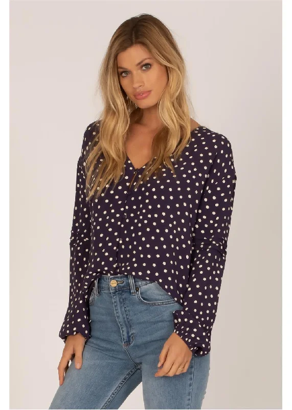 Amuse Society Aria  Long Sleeve Woven Blouse Sweetheart Neck Blouse