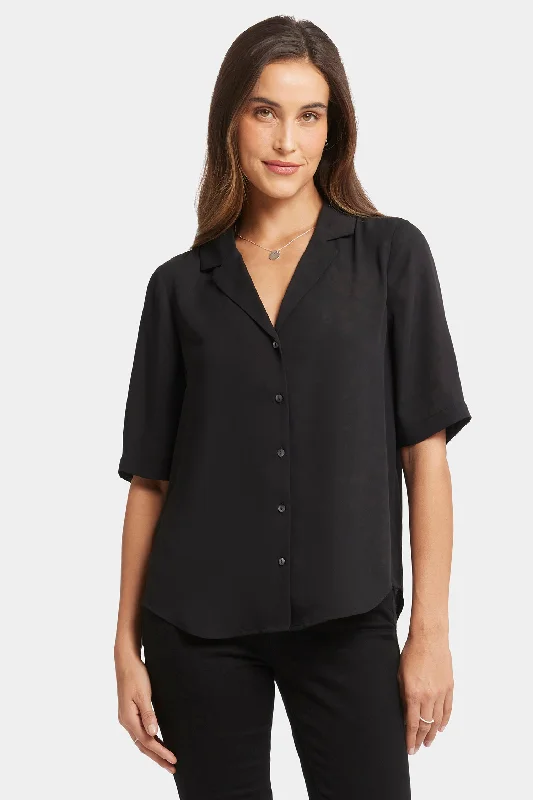 Gabrielle Short Sleeved Blouse - Black Elegant Semi-Sheer Blouse