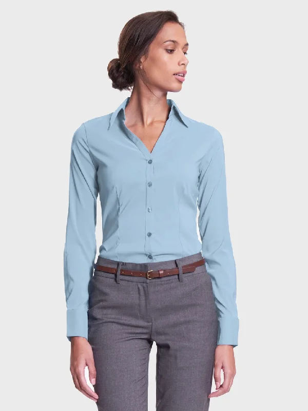 Ladies' Perfect Blouse Long Sleeve - Ice Blue Textured Cotton Blouse