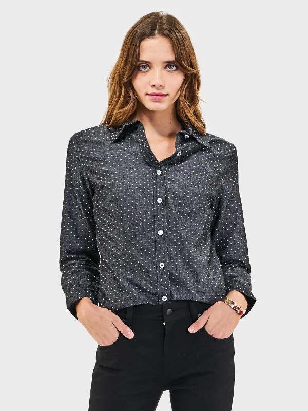 Ladies' Essential Blouse - Charcoal Chambray Dots Everyday Stylish Blouse