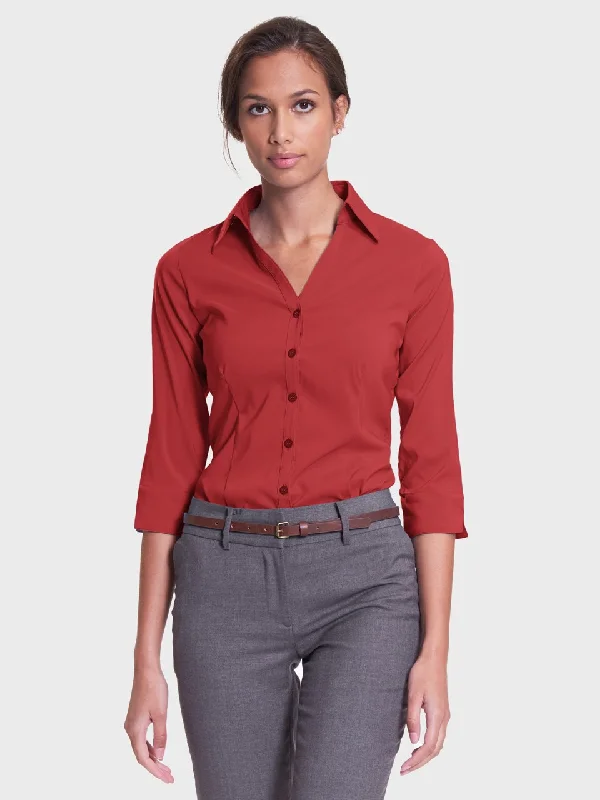 Ladies' Perfect Blouse Three Quarter Sleeve - Sunset Red Relaxed Fit Blouse