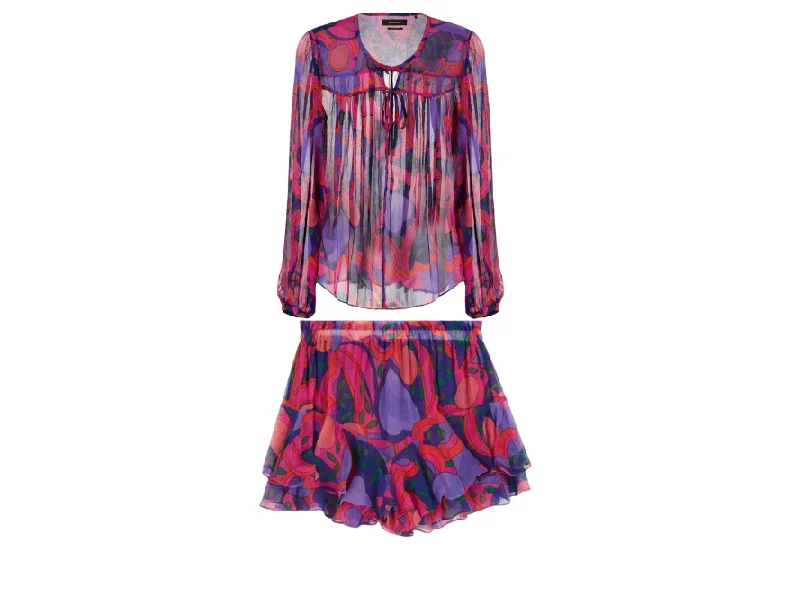 Isabel Marant France Silk Chiffon Blouse & Shorts Set Modern Work Blouse