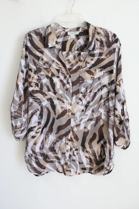Dressbarn Half-Sleeve Brown Swirl Button Down Blouse | XL Polished Work Blouse