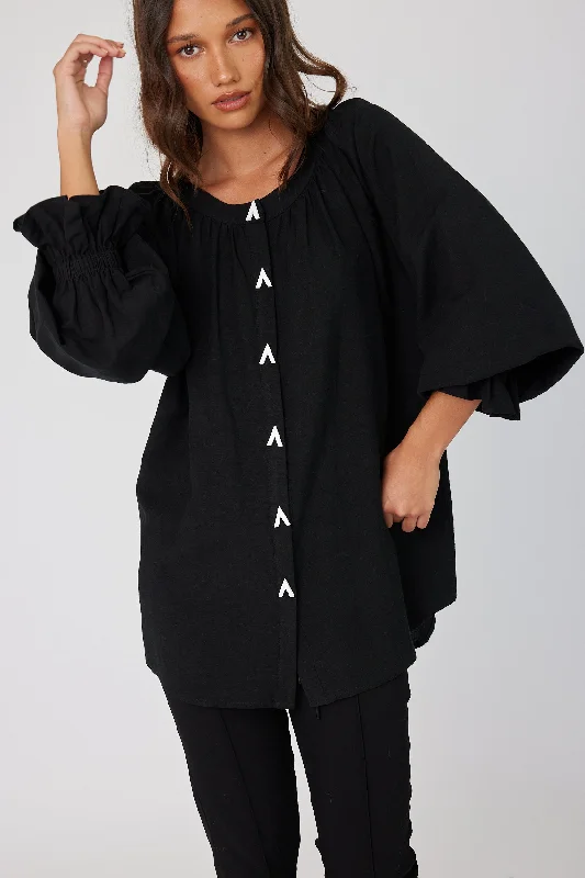 Alexandra Trinity Blouse Black Mandarin Collar Blouse