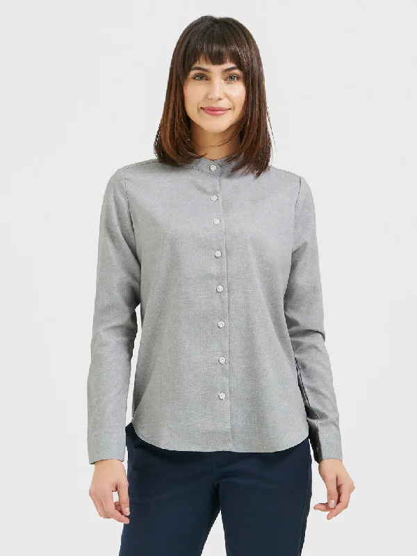 Ladies' Resort Blouse Long Sleeve - Cool Grey Sheer Sleeve Blouse