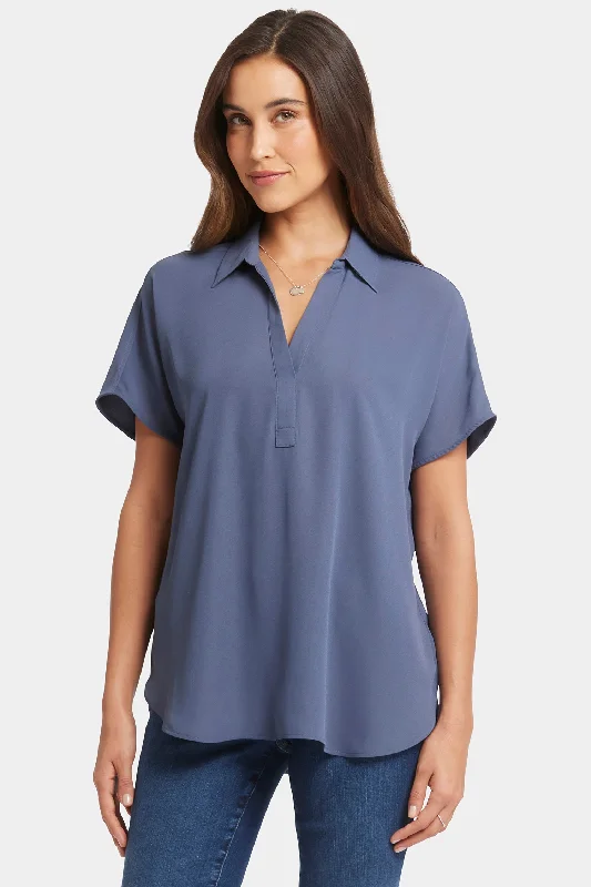 Becky Short Sleeved Blouse - Cascade Lake Mandarin Collar Blouse
