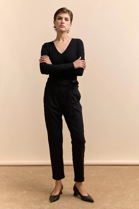 High waist pant with sash Modern Bootcut Pants