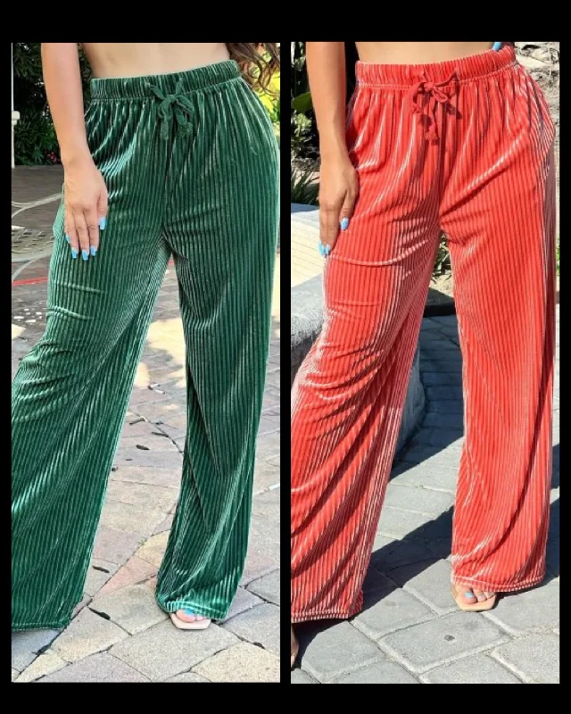Velvet ribbed wide leg pants Classic Stretch Pants