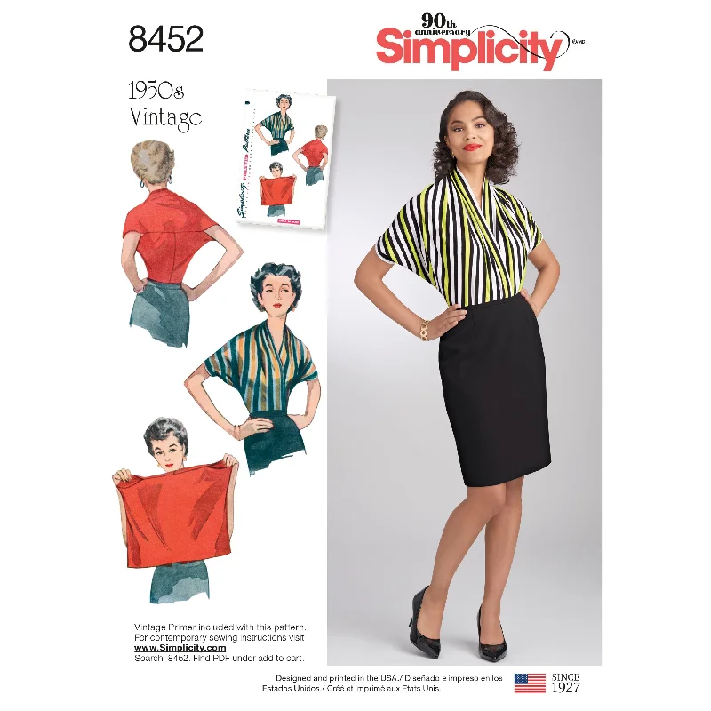 Simplicity Pattern 8452 Women’s Vintage Knit Blouse Lightweight Chiffon Blouse