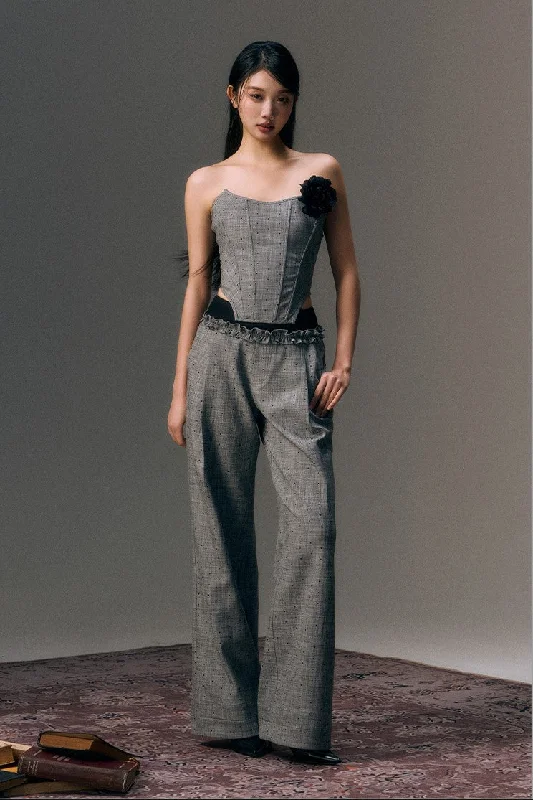 Rose Brooch Polka-dot Fishbone Tube Top/Loose Pants AGM0048 Modern Bootcut Pants