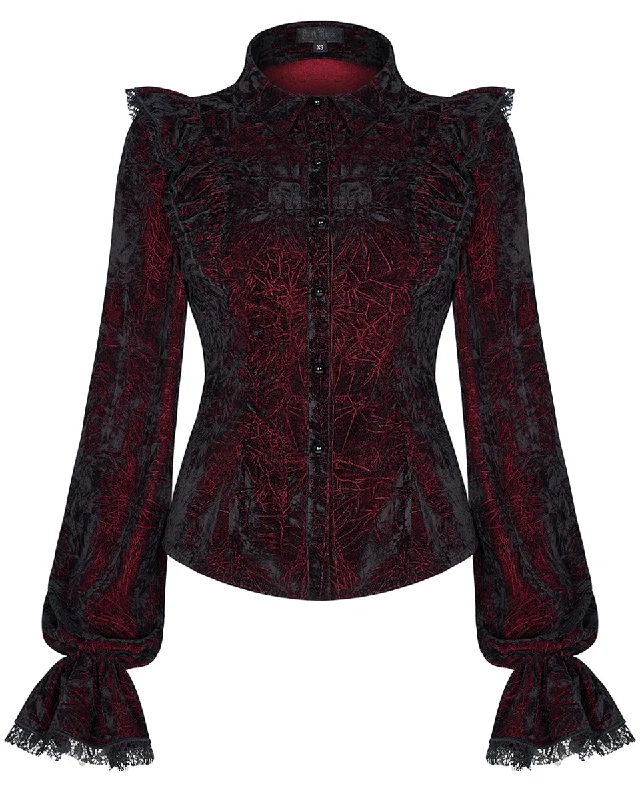 Punk Rave Nightshade Womens Gothic Velvet Blouse Top - Red Airy Cotton Blouse