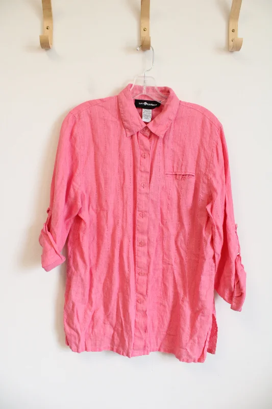 Sag Harbor Pink Adjustable Sleeve Blouse | SM Textured Cotton Blouse