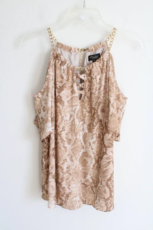 Thalia Sodi Tan Snakeskin Cold Shoulder Blouse | S Airy Cotton Blouse
