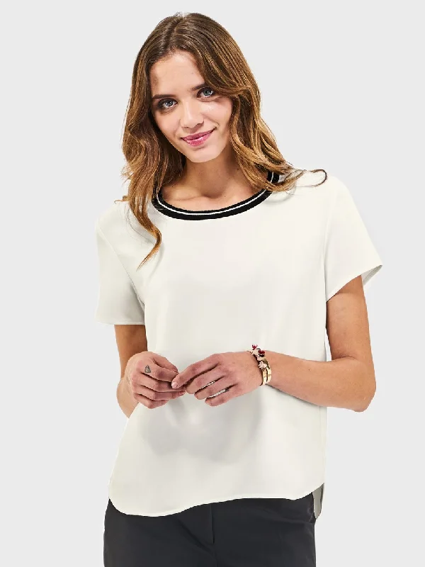 Ladies' Racer T Blouse - Cream Relaxed Fit Blouse
