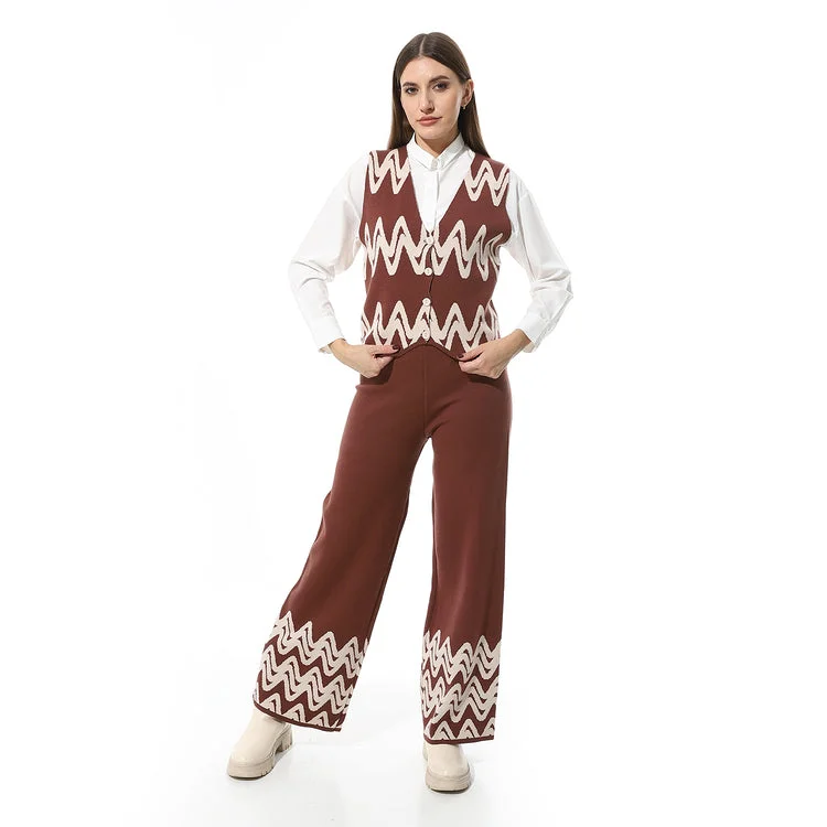 V-Neck Sleeveless Knitted Pants Set - Mr Joe Modern Bootcut Pants