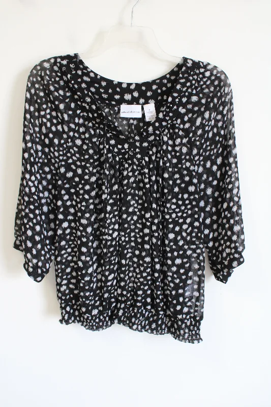 Alfred Dunner Black and White Blouse | 20 Embroidered Floral Blouse