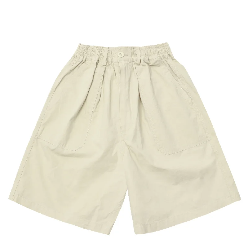 Kappy One Tuck Wide Fatigue Half Pants Cream Stylish Slim Trousers