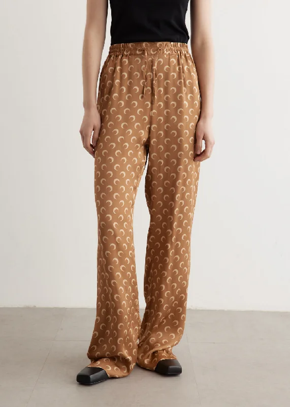 Moon Printed Drawstring Pant Comfy Zip-Up Pants