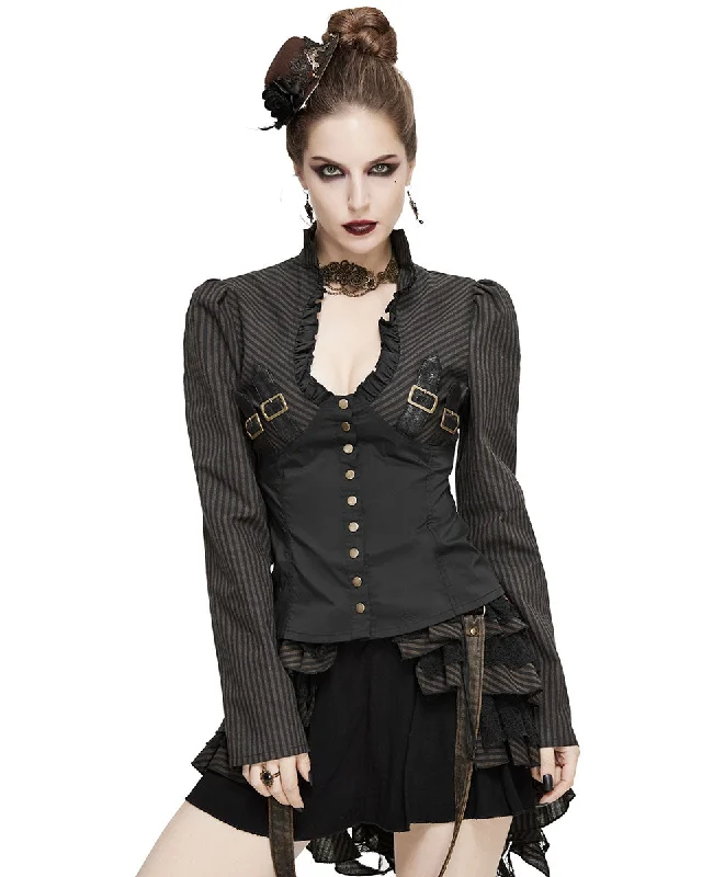 Devil Fashion Gavrielle Womens Steampunk Blouse Embellished Collar Blouse
