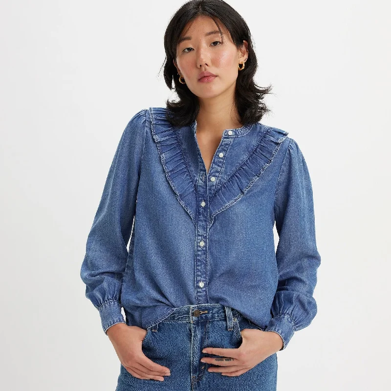 Levis Carinna Blouse Denim - Sizes S & S Gathered Detail Blouse