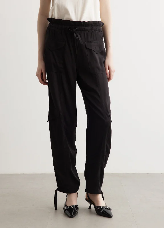 Washed Satin Pocket Pants High-Waist Jogger Pants