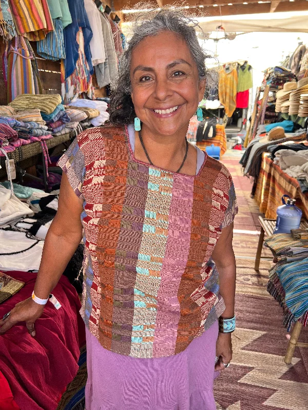 Chiapas short sleeve hand woven blouse Versatile Layering Blouse