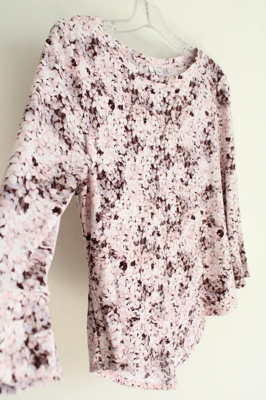 Elle Pink & Burgundy Floral Long Sleeved Blouse | XS Elegant Lace Blouse