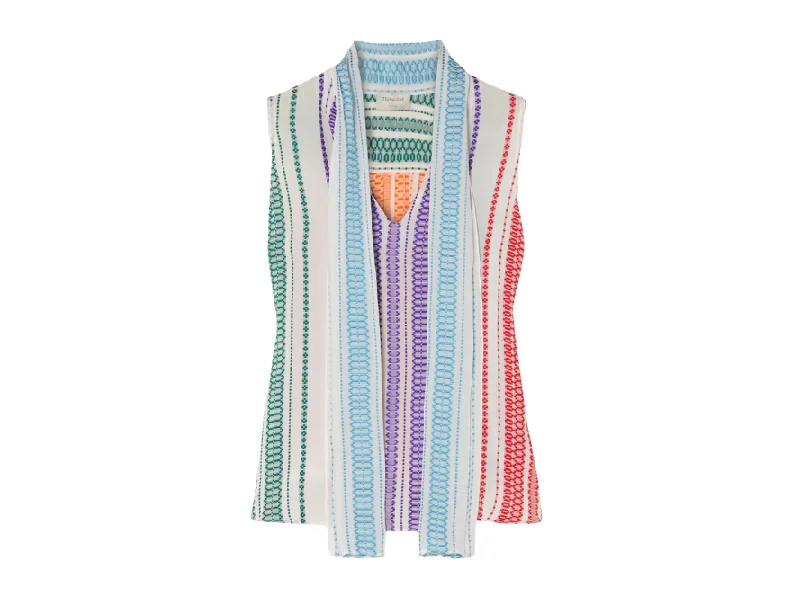 Zeus + Dione Drios Striped Sleeveless Blouse Soft Satin Blouse