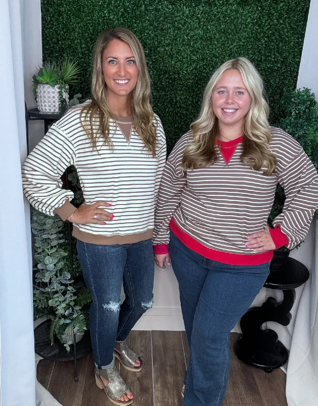 STRIPED LONG SLEEVE BLOUSE Double Button Blouse
