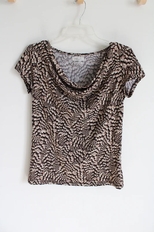 Van Heusen Brown Patterned Cowl NEck Blouse | S Soft Modal Blouse