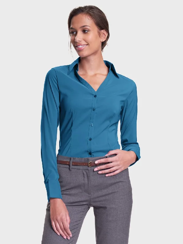 Ladies' Perfect Blouse Long Sleeve - Aquamarine Flowy Bohemian Blouse
