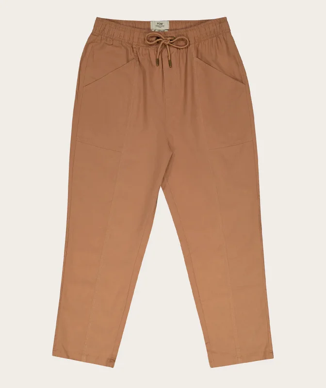 Ladies Linen Blend Drawcord Pants - Caramel Slim-Fit Leggings