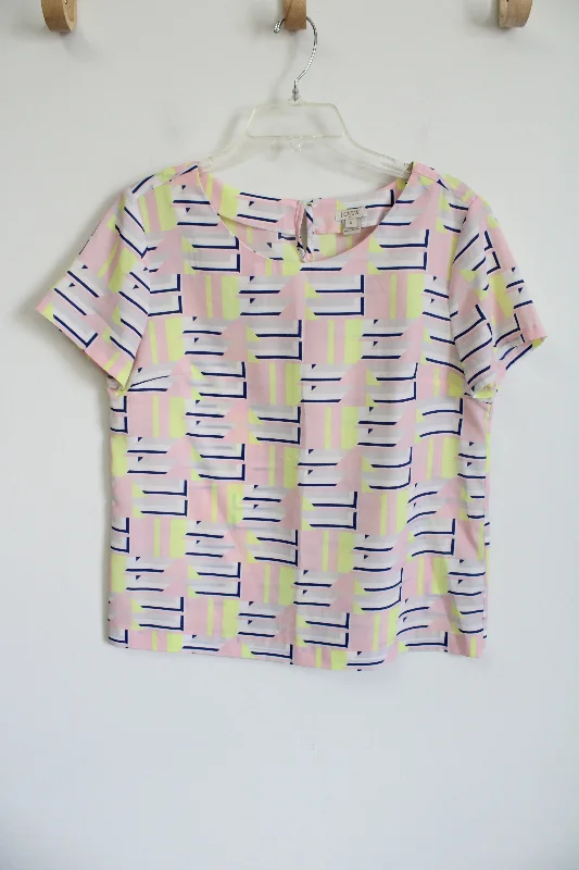 J.Crew Pink Blue Yellow Blouse | S Short Sleeve Blouse