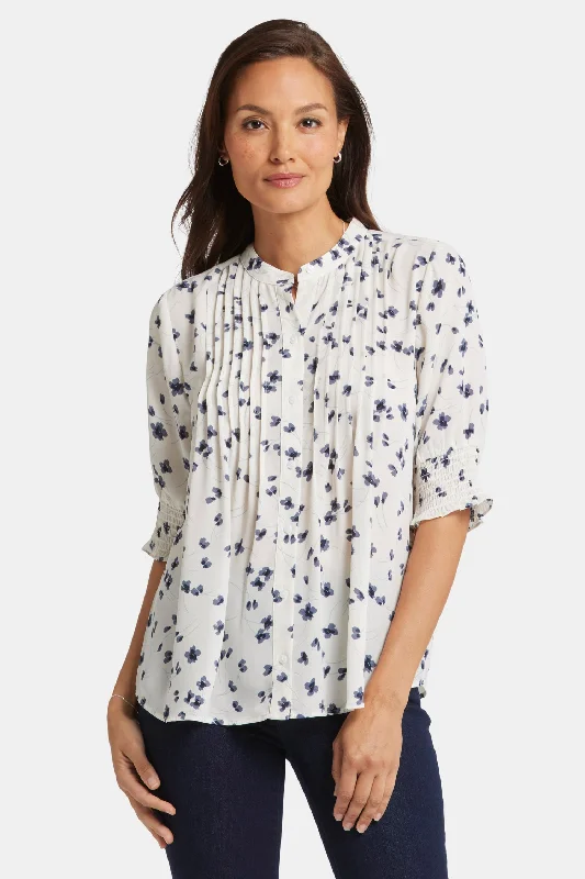 Pleated Short Sleeved Blouse - Iris Buds Chic Wrap Blouse