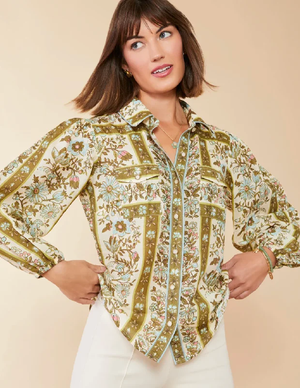 Claudette Blouse Mystic Moss Flower Peter Pan Collar Blouse